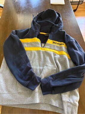 Michigan Colorblock‎ Hooded Sweatshirt - Navy, Gray & Yellow super soft